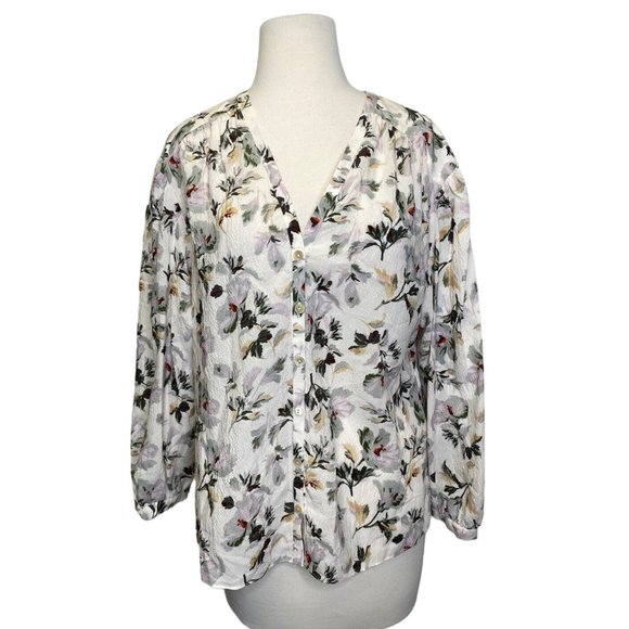 Rebecca Taylor Sofia Silk Top 8 Blouse Floral Boho Ivory Silk Blend Green Purple - Picture 1 of 10